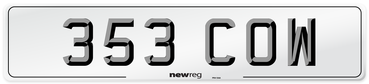 353 COW Number Plate from New Reg